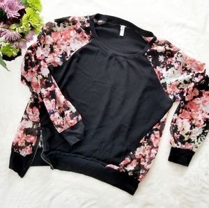Women's Long Sleeve Black Floral Blouse size XL